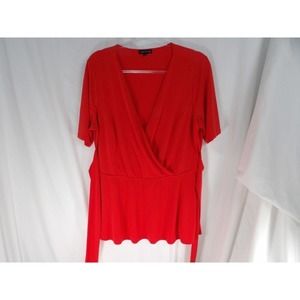 Lane Bryant Womens Red Short Sleeve Surplice Neck Pullover Mini Dress Size 14/16